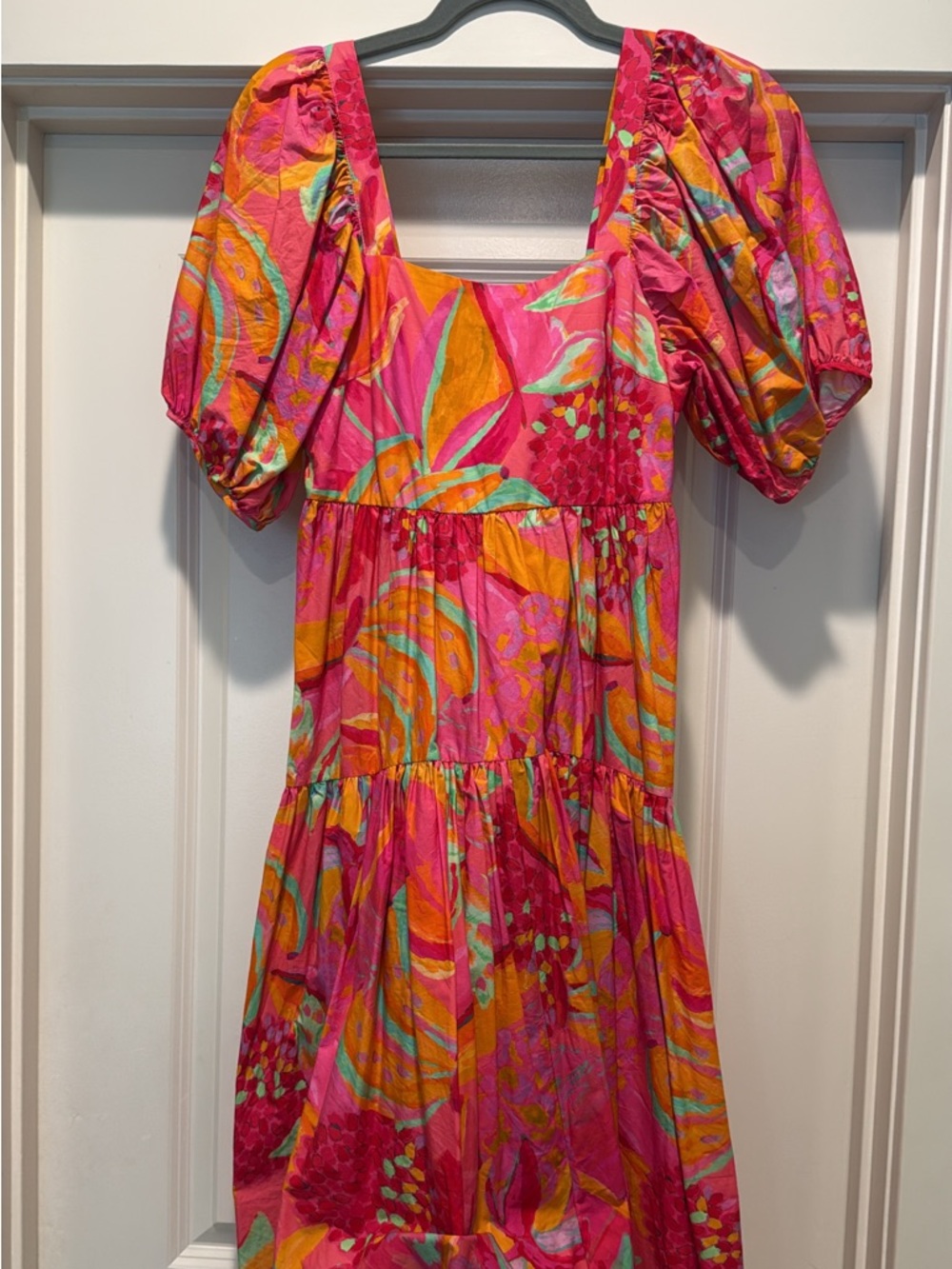 Farm Rio XS Pink Tropical Print Puff Sleeve Dress